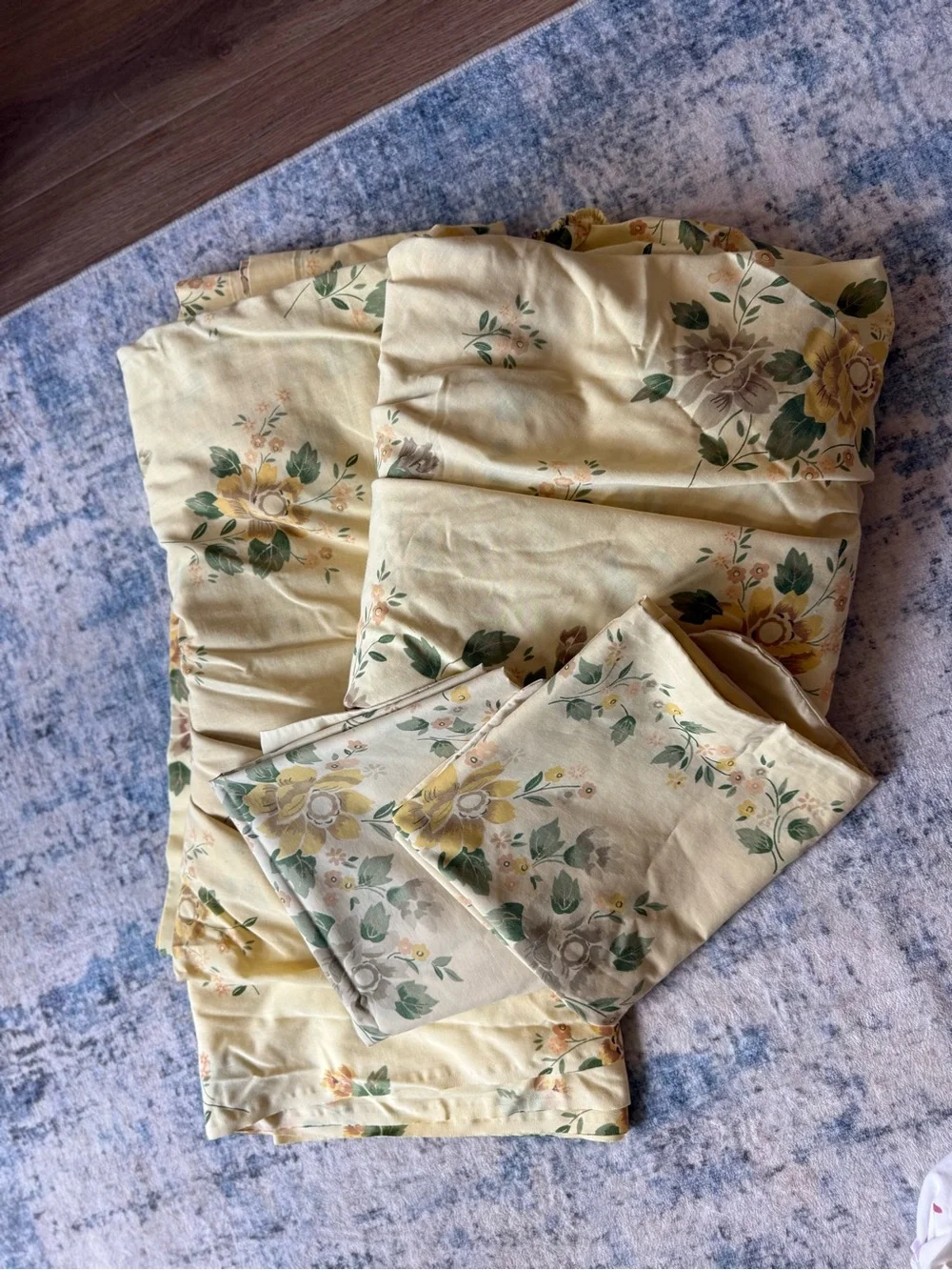 Vintage Pequot King Sheet Set Butter Yellow Floral 4 Pc Cottagecore USA 78x80